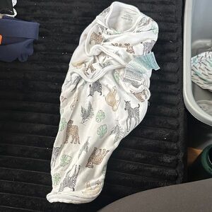 White Baby Swaddle with Safari Animal Print